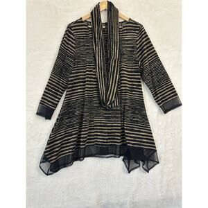 IC by Connie Black Stripe Top L Flowy Hanky Hem with Scarf